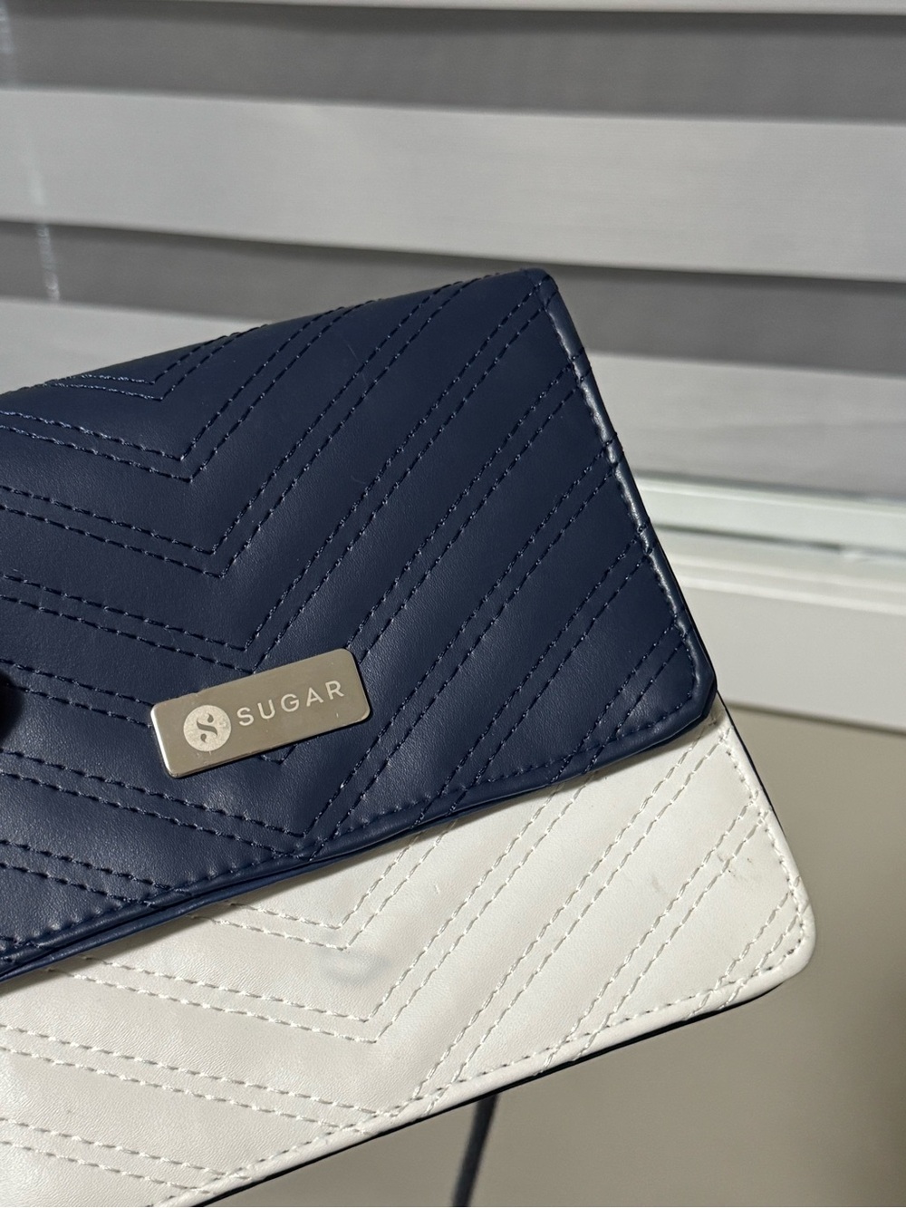 Sugar Navy and White Quilted Flap Crossbody Bag